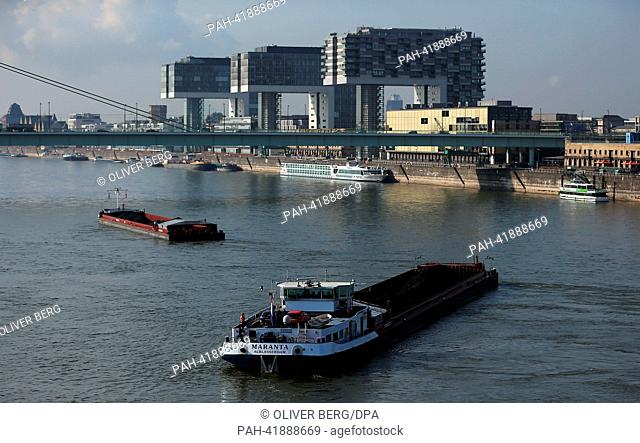 Two parts of a combination of a push boat and barges have run aground in the Rhine in Cologne, Germany, 20 August 2013. After several ships ran aground