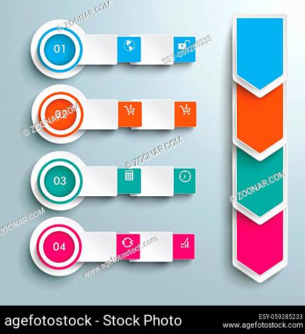 Arrows with squares and circles on the gray background. Eps 10 vector file