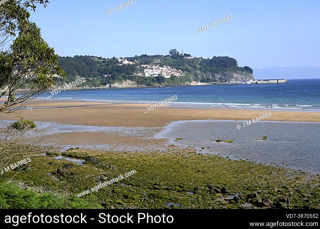 Lastres or Llastres beach and town. Colunga, Asturias, Spain