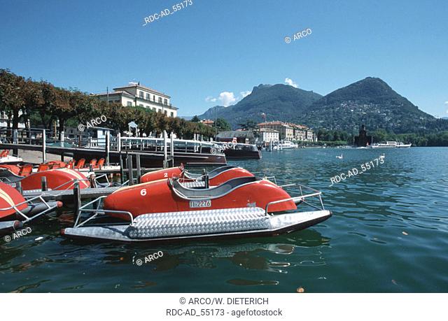 Pedal boats on Lake Lugano Ticino Switzerland