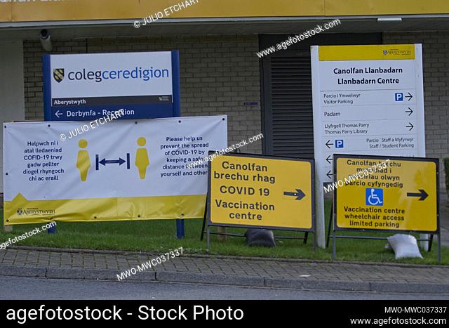 Covid-19 testing and vaccination centre at the campus of Aberystwyth University, Ceredigion, Wales, UK