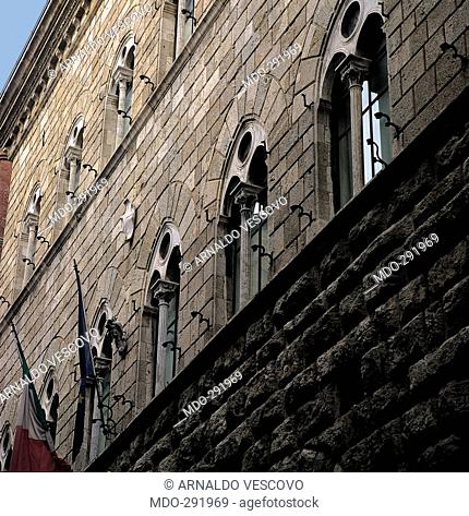 Facade of Palazzo of Caterina Piccolomini (Palazzo delle Papesse), Siena, by Unknown artist, 15th Century, . Italy; Tuscany; Siena; Palazzo Piccolomini;