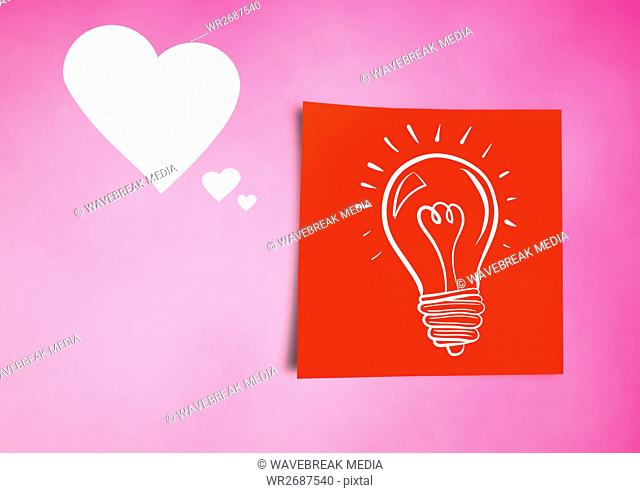 Composite image of red Sticky Note Heart Idea Icon
