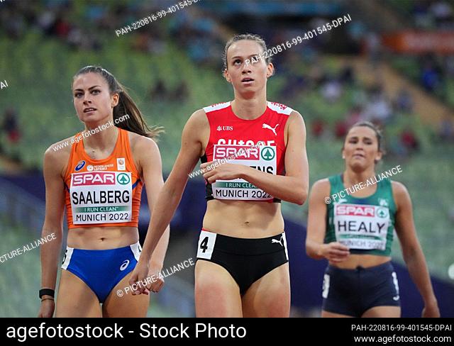 15 August 2022, Bavaria, Munich: Athletics: European Championships, women, 400 meters, Eveline Saalberg (l-r, Netherlands)