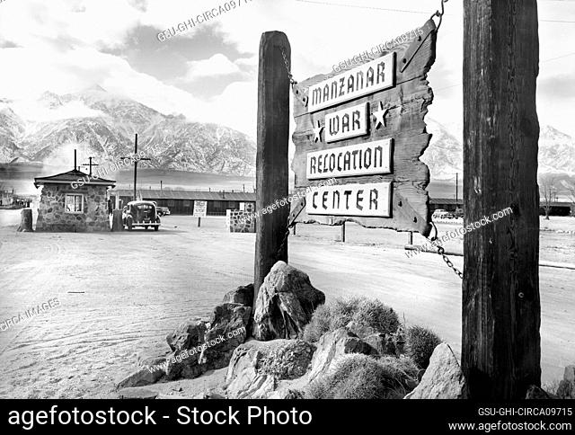 Entrance to Manzanar Relocation Center, California, USA, Ansel Adams, Manzanar War Relocation Center Collection, 1943