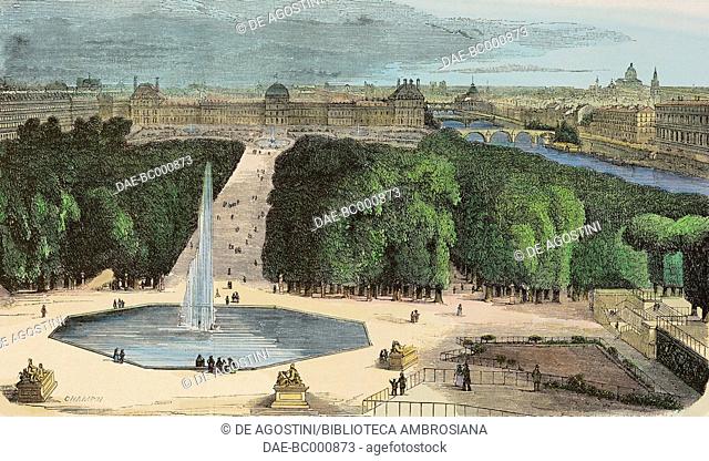 View of the Tuileries palace and gardens, Paris, France, illustration from L'Illustration, Journal Universel, No 82, Volume 4, September 21, 1844
