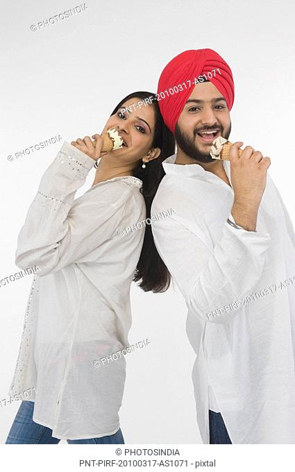 Sikh couple eating ice cream