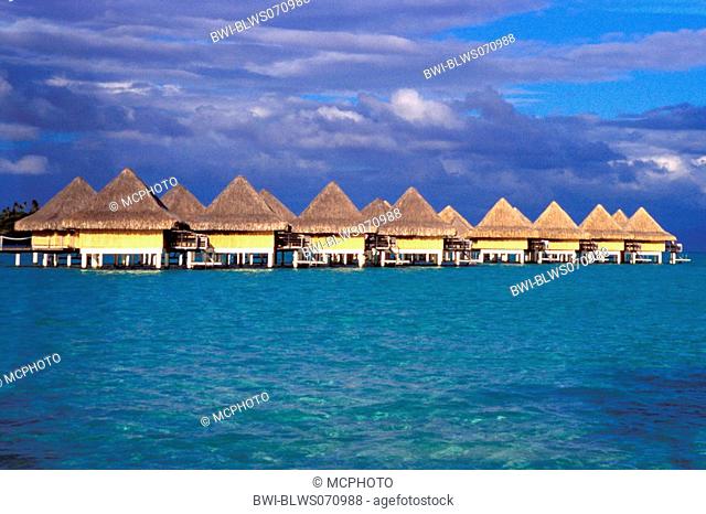 Traditional water-bungalows of the hotel Beachcomber International, French Polynesia