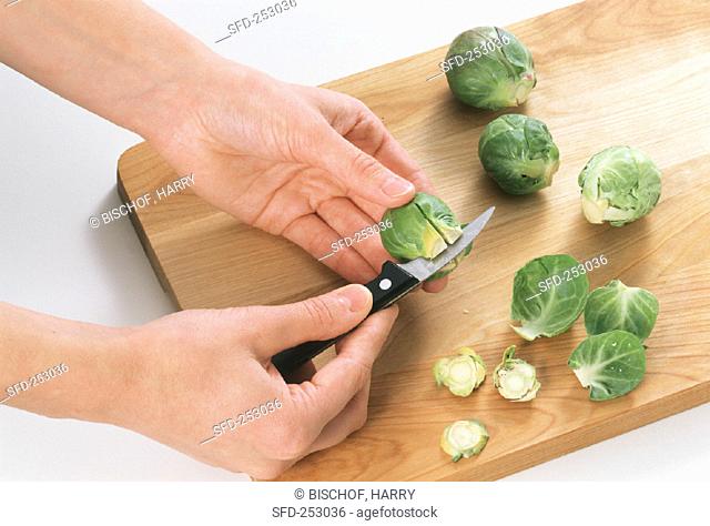 Cutting a cross into Brussels sprouts