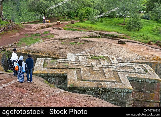 Monolithic rock-cut Church of Bete Giyorgis or St. George, UNESCO World Heritage Site, Lalibela, Amhara region, Northern Ethiopia