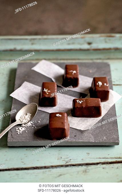 Chocolate-coated caramels with fleur de sel