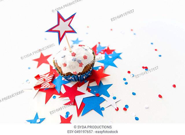 cupcake with candle and stars at 4th july party