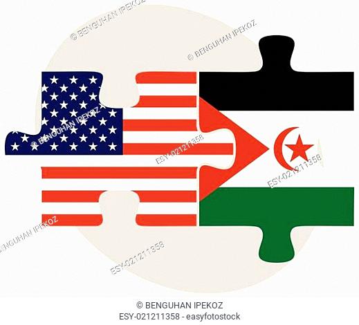 USA and Western Sahara Flags in puzzle