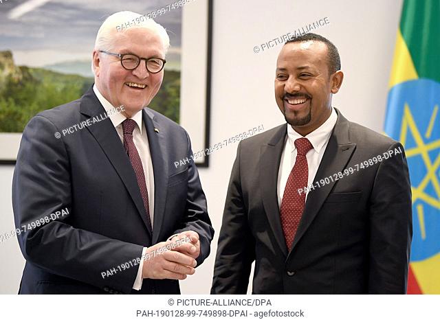 28 January 2019, Ethiopia, Addis Abeba: President Frank-Walter Steinmeier (l) talks to Abiy Ahmed Ali, Prime Minister of the Democratic Federal Republic of...