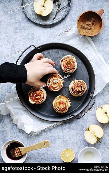 Apple rose muffins on a platter