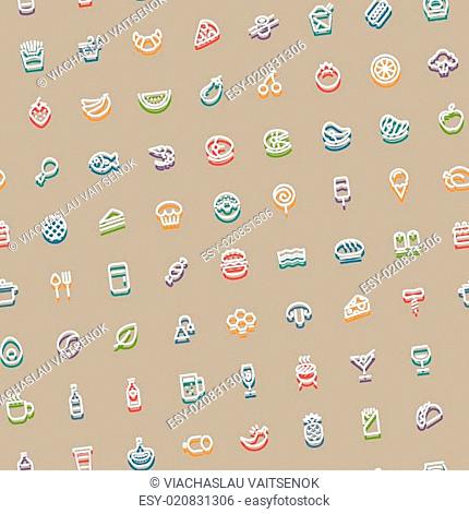 Color Tilted Seamless Pattern with Stroke Food Icons