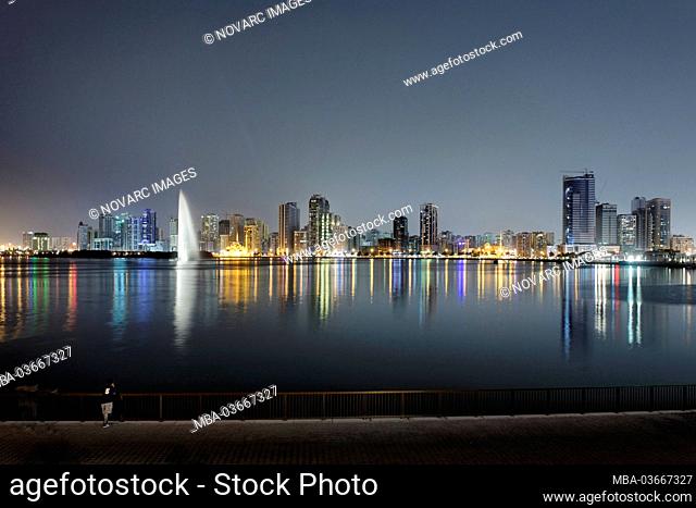 Skyline, Sharjah Light Festival, Emirate of Sharjah, United Arab Emirates, Middle East, Asia