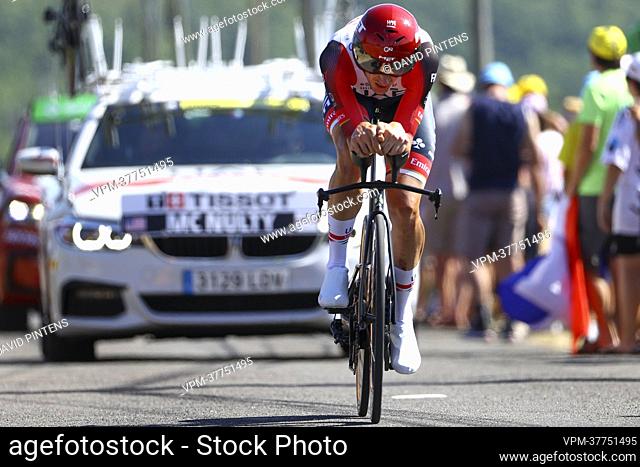 US Brandon McNulty of UAE Team Emirates pictured in action during stage 20 of the Tour de France cycling race, a 40, 7km individual time trial from...