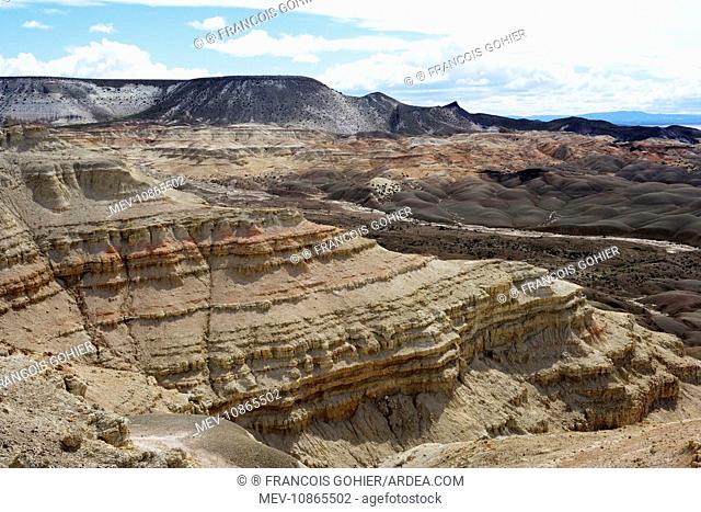 The Great Barranca - exposure of terrestrial Paleocene (early Tertiary) sedimentary rocks. . East of the town of Sarmiento, Province Chubut, Patagonia
