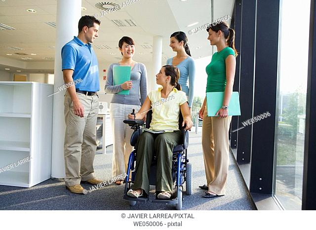 Centro de Investigación Fatronik, Parque Tecnológico de San Sebastian, Donostia, GipuzkoaBasque Country, Spain. Business people. Woman in wheelchair