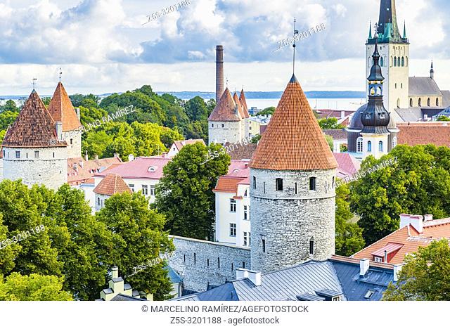 The old city of Tallinn seen from a lookout on Toompea hill. Tallinn, Harju County, Estonia, Baltic states, Europe