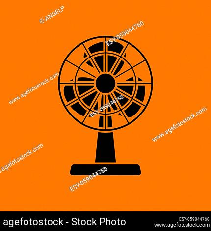 Electric Fan Icon. Black on Orange Background. Vector Illustration