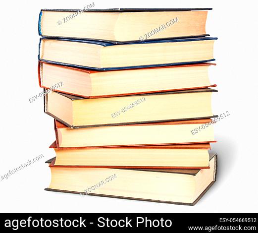Stepped Stack Of Old Books Isolated On White Background