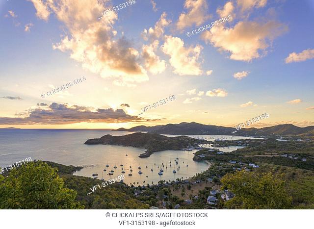Overview of the English Harbor from Shirley Heights, Antigua, Antigua and Barbuda, Caribbean, Leeward Islands, West Indies