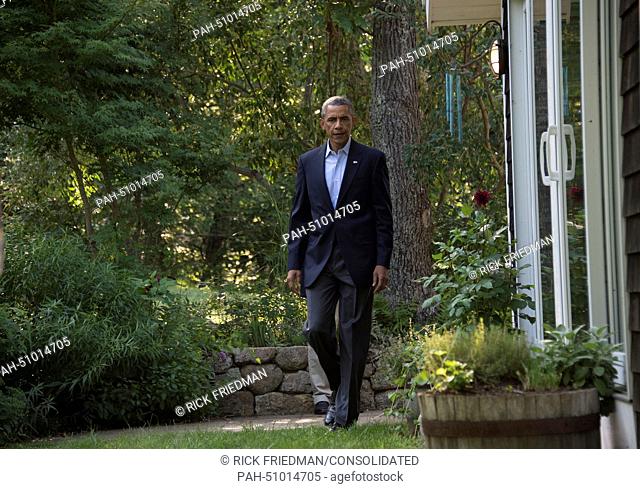 United States President Barack Obama makes a statement on Iraq during his vacation at Martha's Vineyard in Chilmark, USA, 11 August 2014