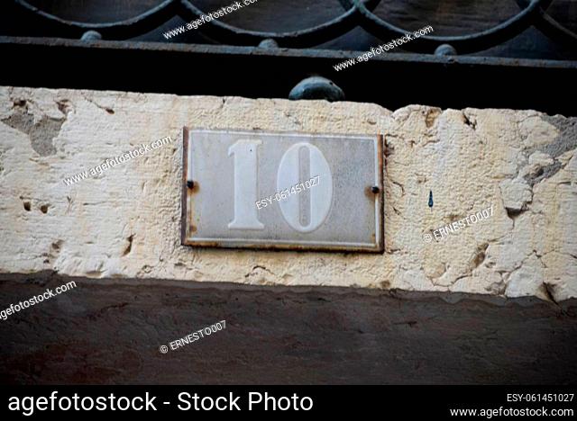 number 10 on a house in Lisbon - Lisboa - the capital of Portugal, September, 2018