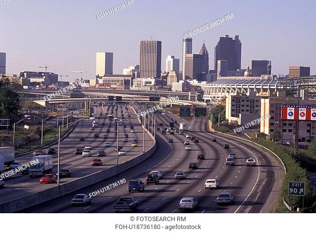 expressway, skyline, Atlanta, GA, Georgia, Skyline of Atlanta from interstate I-85/75 in Atlanta
