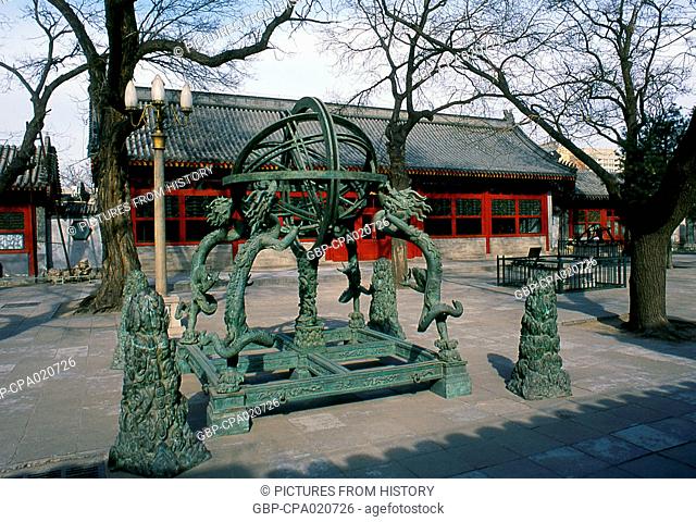 China: An armillary sphere in the courtyard at the Ancient Observatory (Gu Guanxiangtai), Beijing