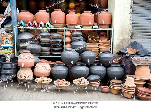 Clay pot shop, Nasik, maharashtra, india, asia