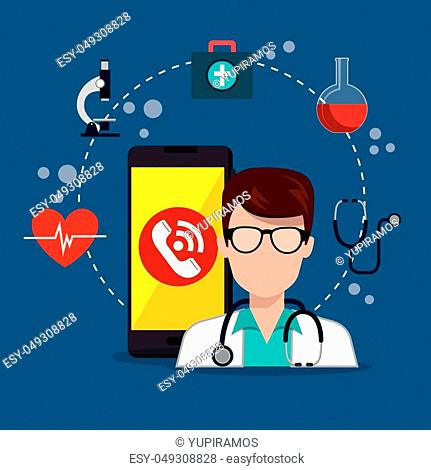 doctor with smartphone medical services app vector illustration design