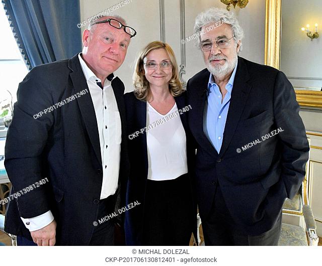 PLACIDO DOMINGO (right) speaks with journalists during the press conference in The Estates Theater / Stavovske divadlo in Prague, Czech Republic, June 13, 2017