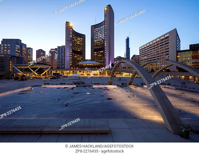 New City Hall and Nathan Phillips Square in downtown Toronto, Ontario, Canada