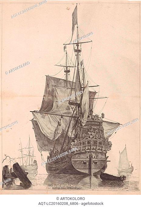 Dutch warship, print maker: Anonymous, Gerard Valck, 1670 - 1726