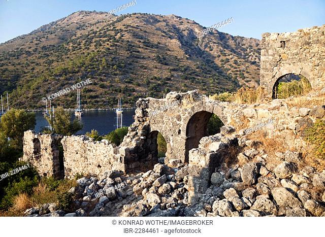 Ruins on Gemiler island, Lycian coast, Lycia, Turkey