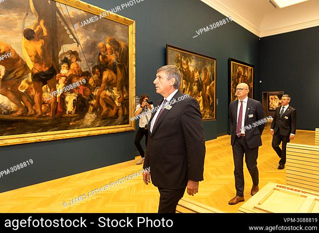 Flemish Minister President Jan Jambon pictured near and the painting ""The Ferry Boat to Antwerp"" of Jacob Jordaens a visit to Copenhagen