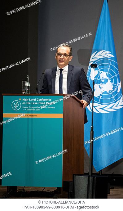 03.09.2018, Berlin: Heiko Maas (SPD), Foreign Minister, speaks at the opening of the Lake Chad Conference at the Federal Foreign Office
