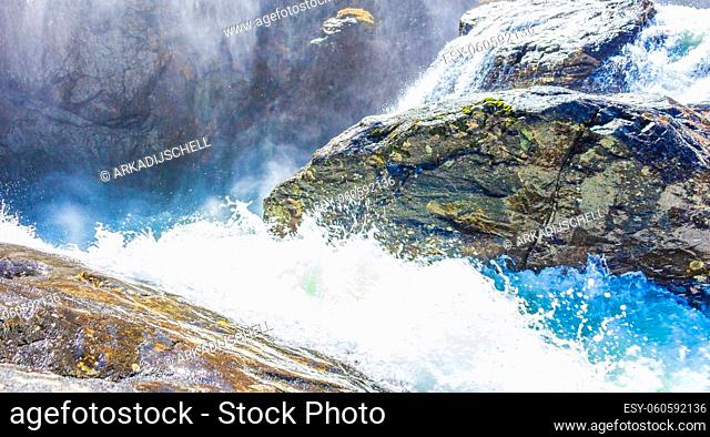 Fast flowing river water of the waterfall Rjukandefossen in Hemsedal Viken Norway