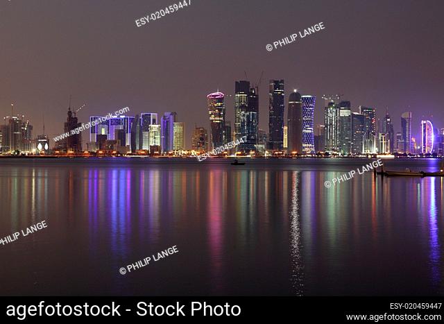 Doha City skyline at night, Qatar, Middle East