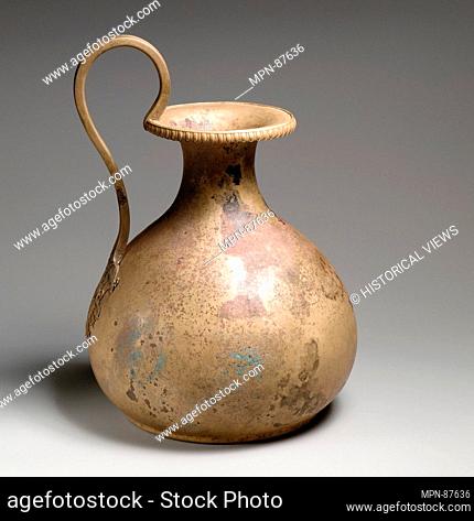 Bronze oinochoe (pitcher). Period: Classical; Date: 4th century B.C; Culture: Greek; Medium: Bronze; Dimensions: H. 7 7/8 in