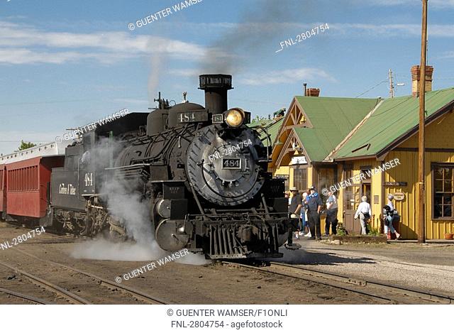Train on railroad track, Colorado, USA