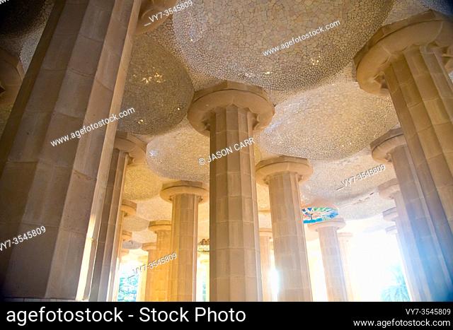 BARCELONA, SPAIN - January 30, 2019: Parc Guell is located in Barcelona, Spain. It is a park designed by an artist Antoni Gaudi