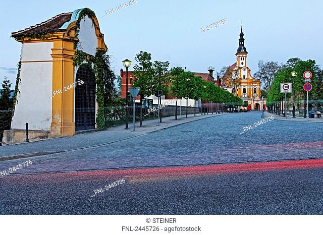 Road leading to church, Niederlausitz, Schiefe Kapelle, Brandenburg, Germany