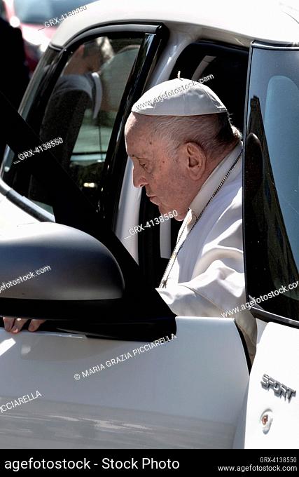 Rome. Italy, 16 June 2023. Pope Francis arrives at the Vatican after being discharged from the Agostino Gemelli Polyclinic