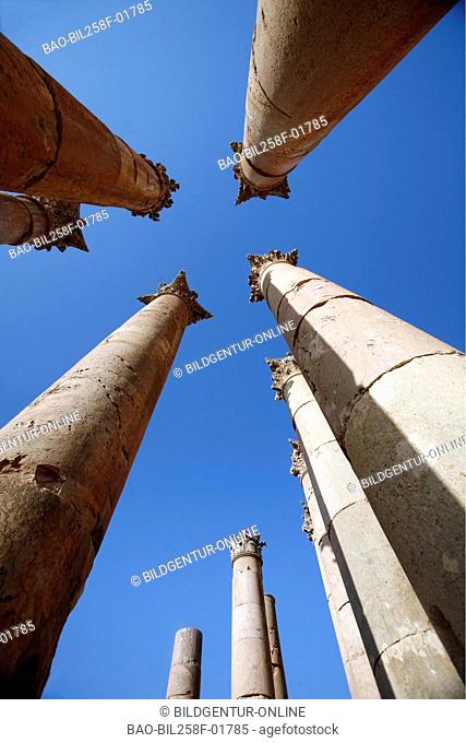 The old Roman ruins city of Jerash to the north of the city of Amman of the capital of Jordan in Arabia