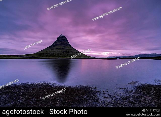 Lake, mountain, Kirkjufell, Snæfellsnes, Iceland