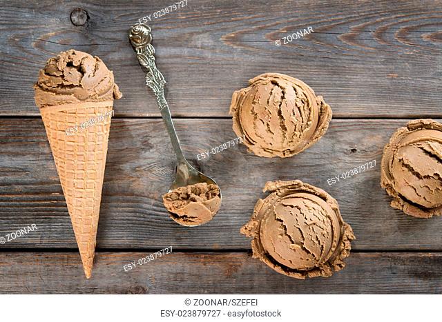 Above view cocoa ice cream cone